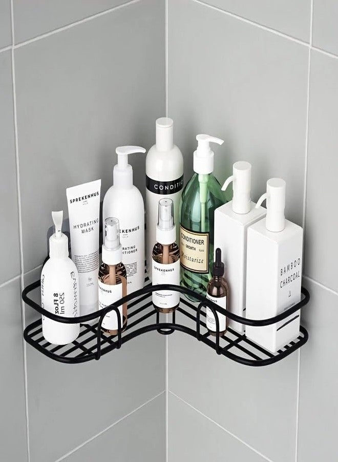 KYMIO Corner Shower Caddy Shelf - Black Metal Wall Mounted Bathroom Organizer Rack with Strong Adhesive, Storage for Shampoo, Soap, Toiletries - No Drill Shower Shelf - Image 1